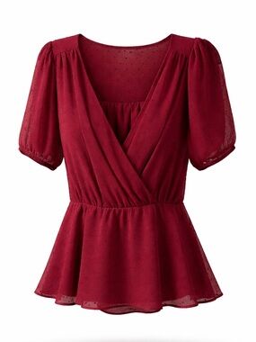 Elegant Deep Red Wrap Blouse